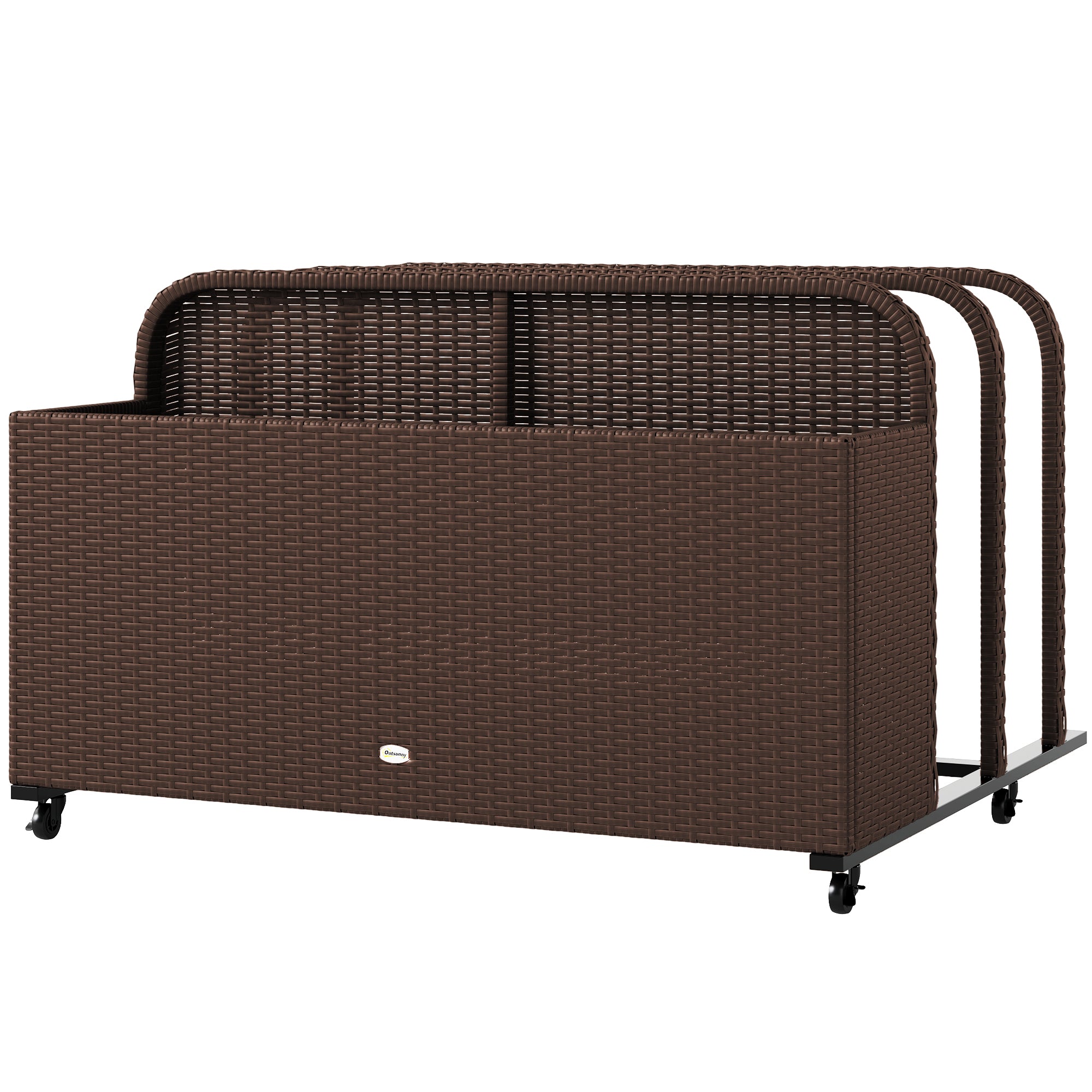 Rattan Pool Float Storage Organizer With Wheels, Brown