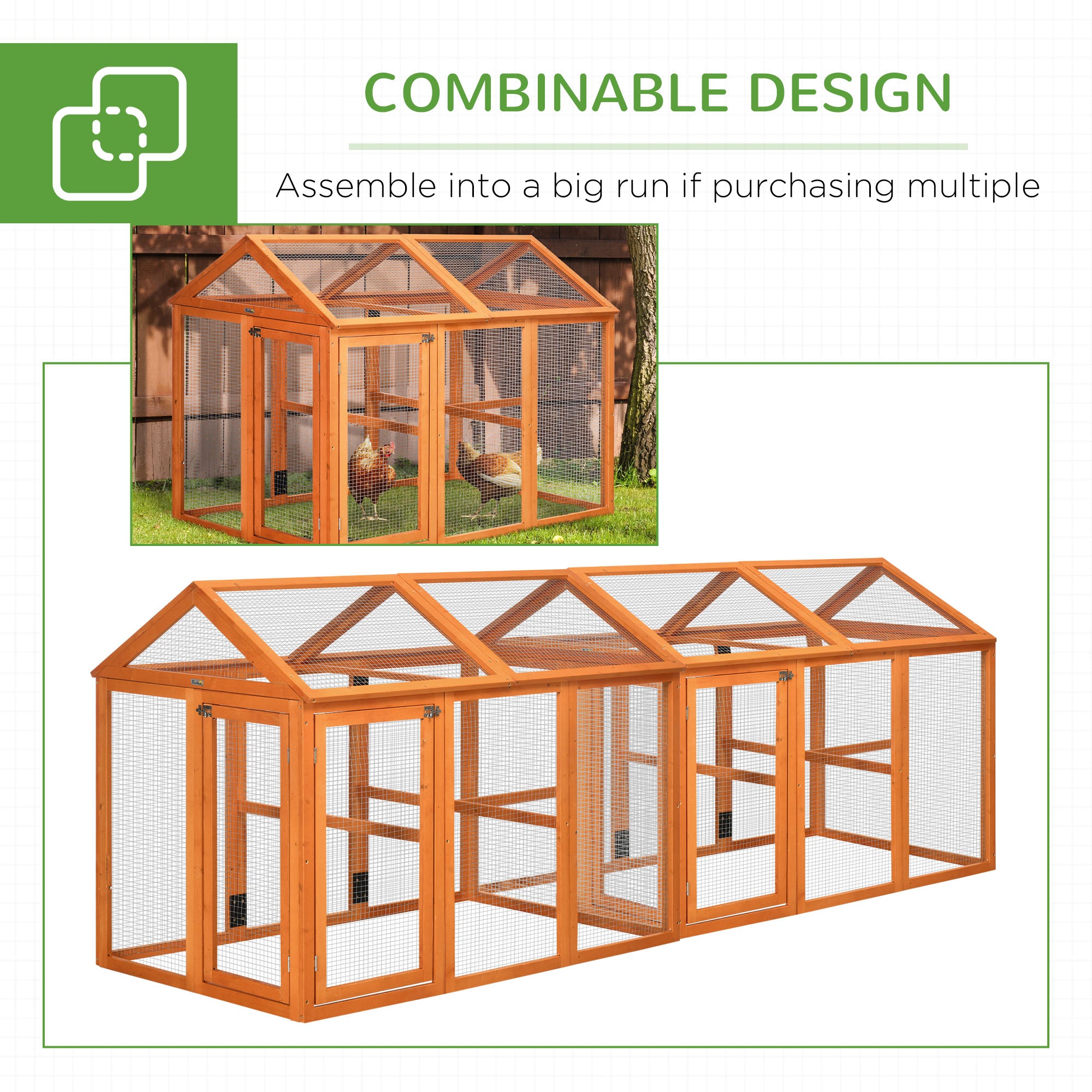 Wooden Chicken Run, Combinable Design with Perches, 4.6' x 2.8', Orange