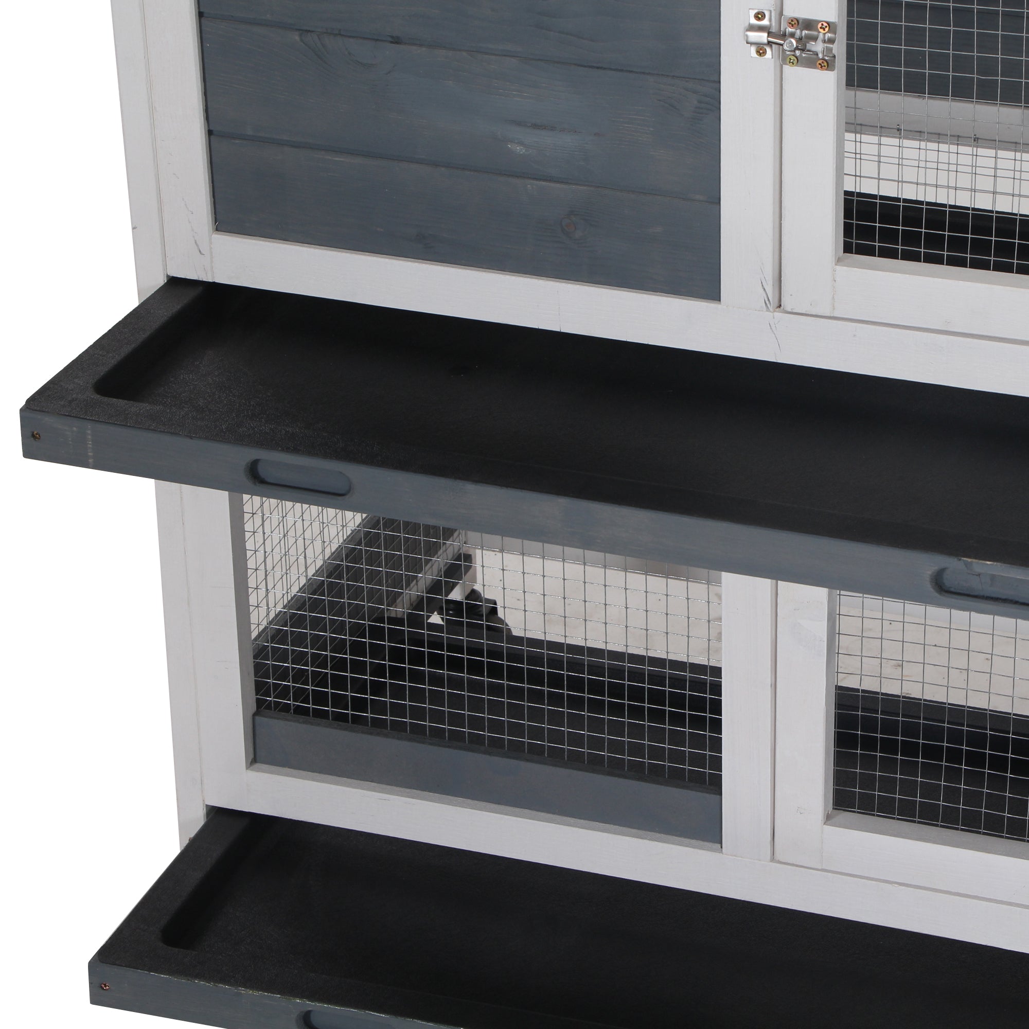 Wooden Rabbit Hutch Bunny Hutch Elevated Pet House Cage Small Animal Habitat with No Leak Tray Lockable Door Openable Top for Rabbits, Chickens, Ducks, Indoor 57.75" x 18" x 32.5" Gray