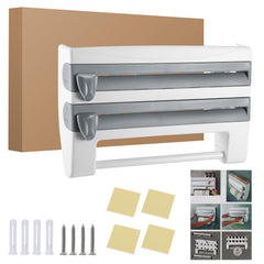 1Pc Kitchen Roll Dispenser Paper Roll Holder Plastic Wrap Film Foil Paper Organizer With Cutter Wall Mounted For Kitchen Bathroom