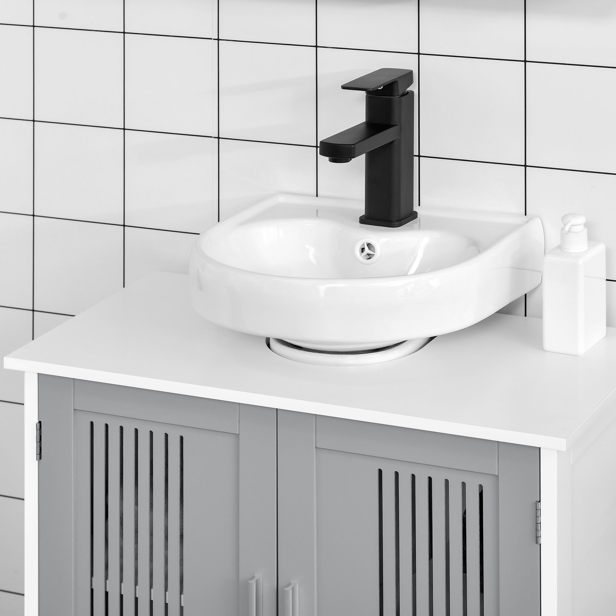 Under Sink Pedestal Storage Bathroom Cabinet, Gray White