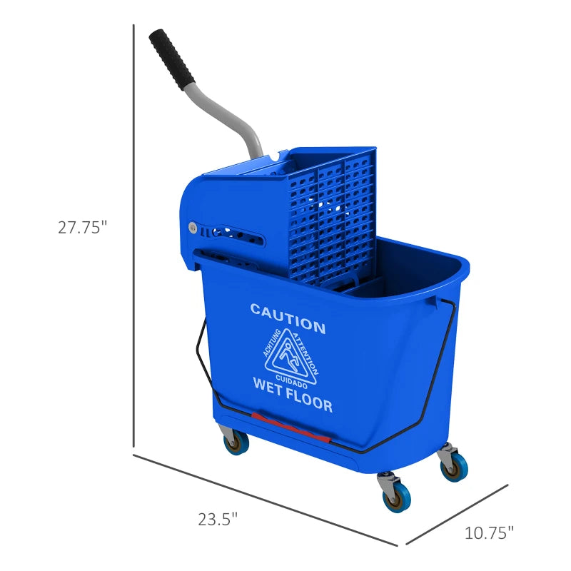Compact Mop Bucket With Wringer, Mop Bucket On Wheels For Floor Cleaning, 21 Quart, Separate Dirty And Clean Water, Blue