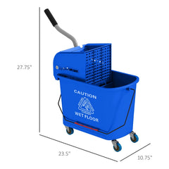 Compact Mop Bucket With Wringer, Mop Bucket On Wheels For Floor Cleaning, 21 Quart, Separate Dirty And Clean Water, Blue