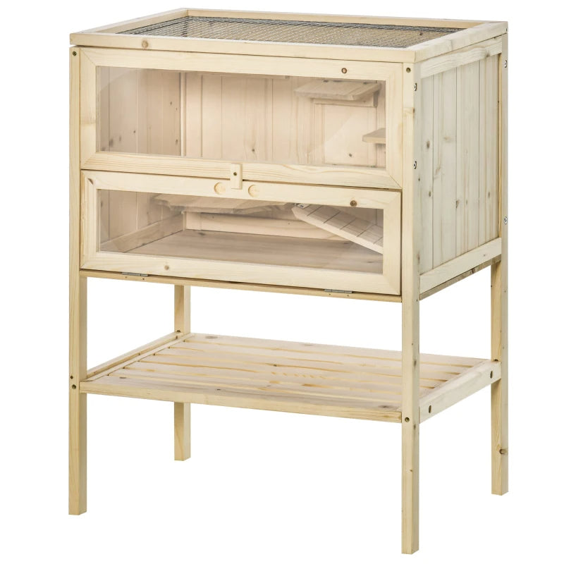 3-Tier Wooden Hamster Cage Mice And Rat Cage Small Animals Hutch With Openable Top, Front Door, Shelf, Natural Wood