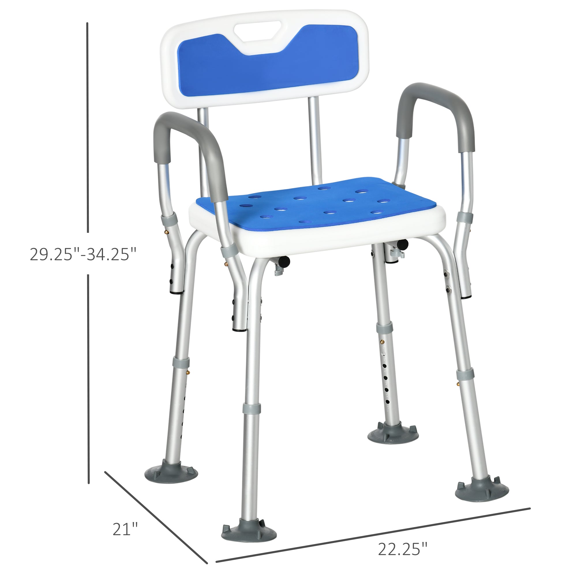 EVA Padded Shower Chair with Arms and Back, Bath Seat with Adjustable Height, Anti-slip Shower Bench for Seniors and Disabled, Tool-Free Assembly, 299lbs