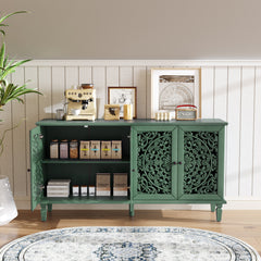 60 Antique Buffet Cabinet With Floral Carvings With Solid Wood Legs Antique Brass Handles Adjustable Shelves, TV Stand For 65  TV, Sideboard For Living Room,Dining Room Antique Green