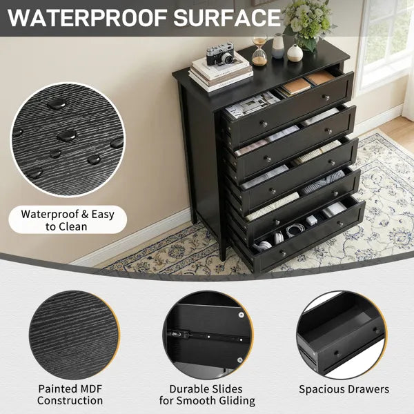 Black Embossed (SG017FD) P2 Particleboard + MDF Melamine 80*40*115cm Framed, Double Handles, Five Drawers Cabinet