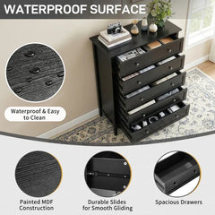 Black Embossed (SG017FD) P2 Particleboard + MDF Melamine 80*40*115cm Framed, Double Handles, Five Drawers Cabinet