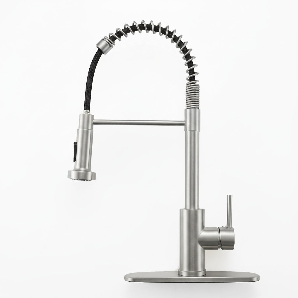 Industrial Kitchen Faucet With Pull Down Sprayer, Single Handle Stainless Steel Kitchen Faucet, 1 Or 3 Hole Installation, Farmhouse Style, Brushed Nickel