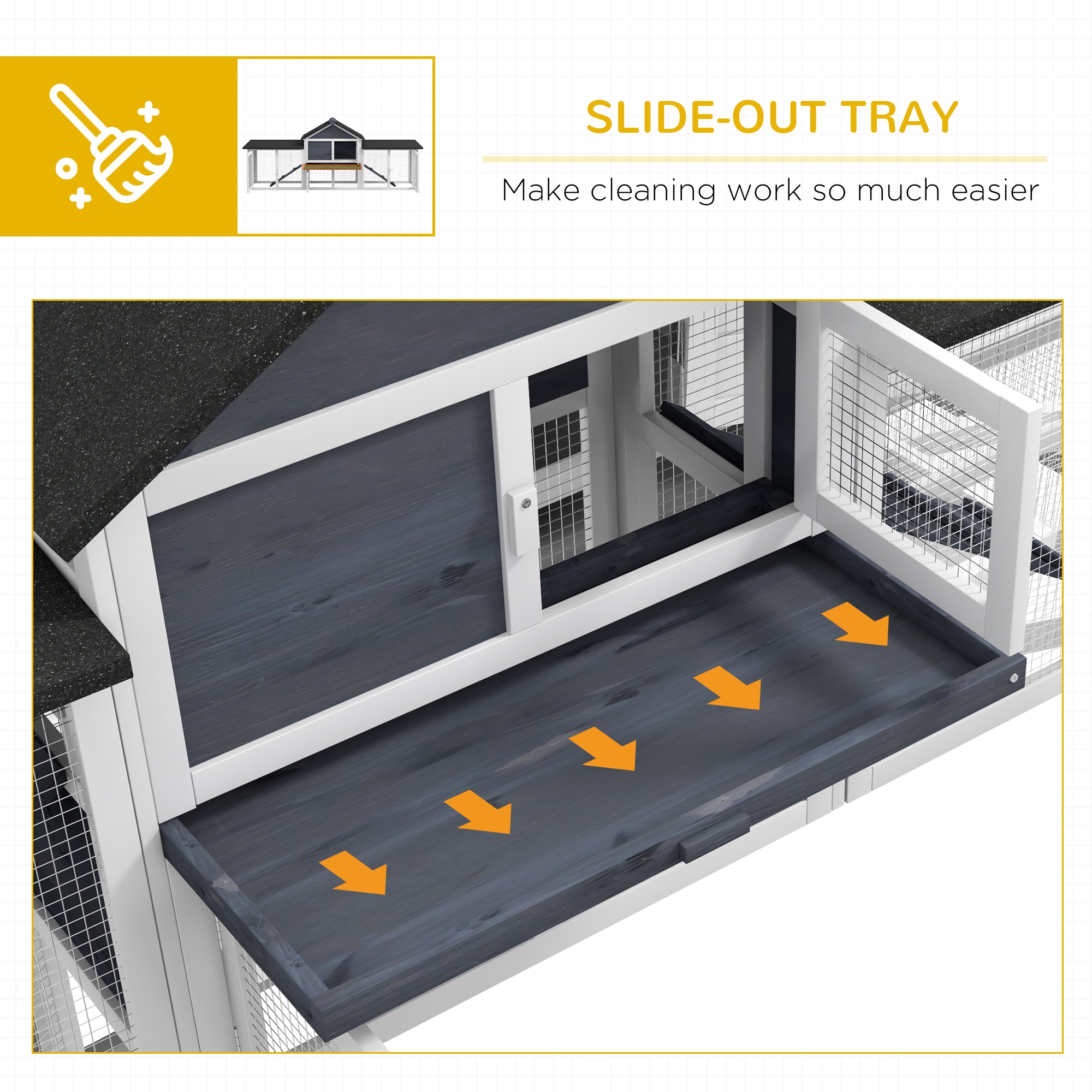 Outdoor Rabbit House 83" 2 Story Deluxe XL Wooden Rabbit Hutch, Big Bunny Cage w/ Ladder and Run, Dark Gray