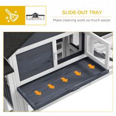 Outdoor Rabbit House 83" 2 Story Deluxe XL Wooden Rabbit Hutch, Big Bunny Cage w/ Ladder and Run, Dark Gray