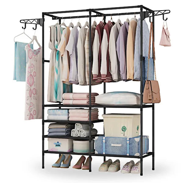Garment Rack Heavy Duty Metal Shoe Clothing Organizer Shelves Freestanding Multifunctional Clothes Wardrobe