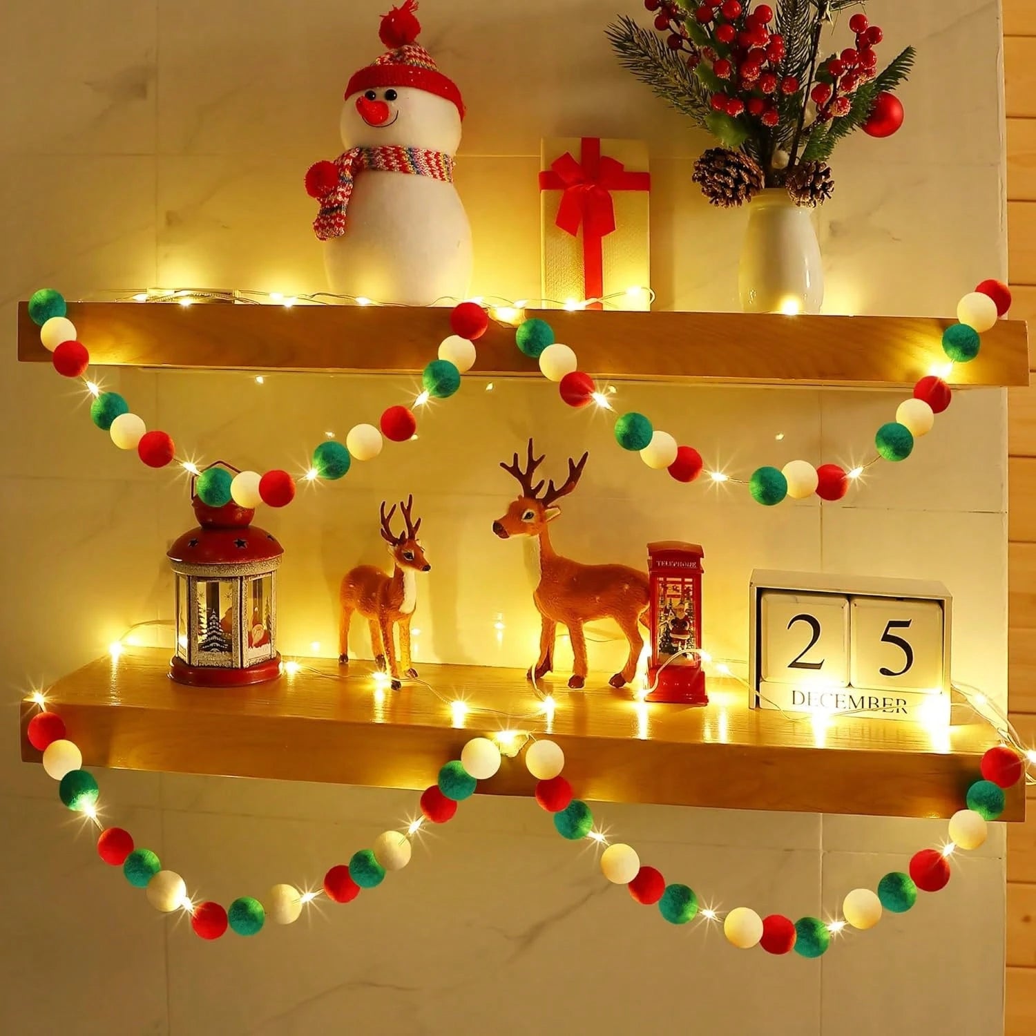 100 Pcs Christmas Pom Poms Balls With Battery String Lights Red And Green White Pompoms Pom Poms For Crafts Making DIY Holiday Christmas Decorations Supplies