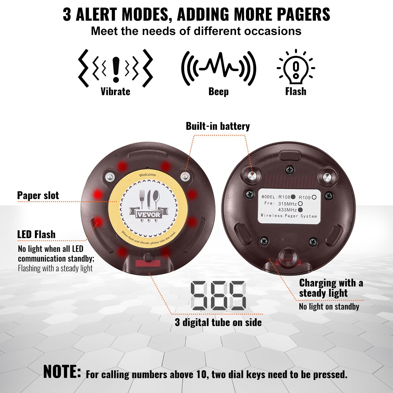 Restaurant Pager System, Wireless 500m Long Range Lineup Waiting Queue Signal, Guest Customer Calling Beepers With Vibration & Flashing, 20 Buzzers For Food Truck, Church, Nursery, Hospital
