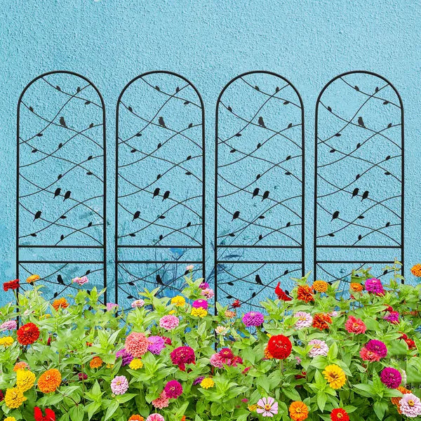 4 Pack Metal Garden Trellis 86.7" X 19.7" Rustproof Trellis For Climbing Plants Outdoor Flower Support Bird Deco Black