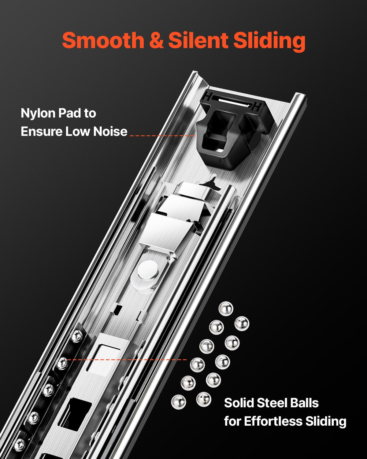 1 Pair 16-60 In Drawer Slides Ball Bearing Full Extension