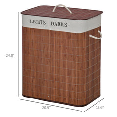 Bamboo Laundry Basket with Lid and String Handles, Collapsible Laundry Hamper with 2 Removable Bags, Brown