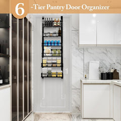 Behind-the-door Food Cabinet Storage Rack, Metal Hanging Spice Rack, Cabinet Door Storage Rack With Adjustable Basket, Kitchen Wall-mounted Spice Rack.