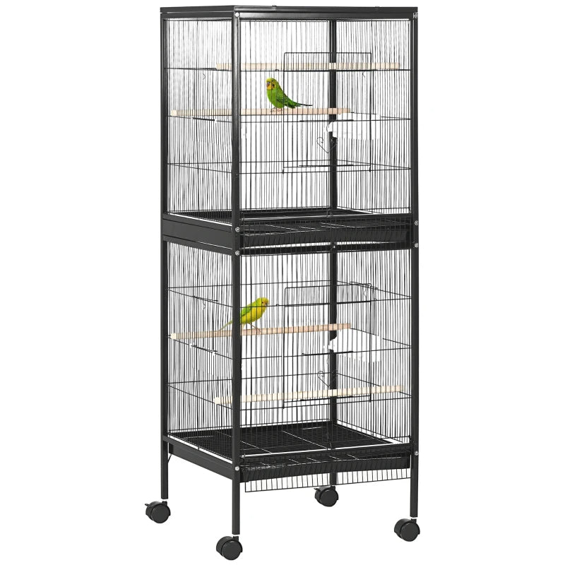 2 In 1 Bird Cage Aviary Parakeet House For Finches, Budgies With Wheels, Black