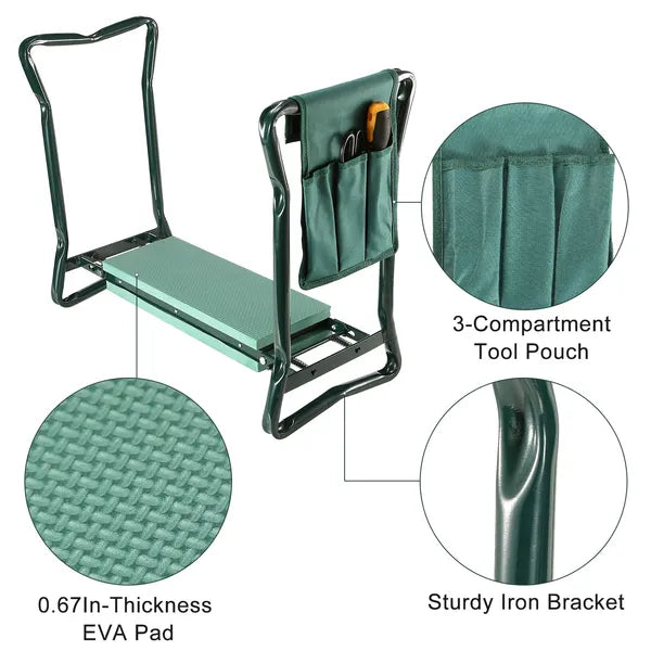 Foldable Garden Kneeler Seat With Kneeling Soft Cushion Pad Tools Pouch Portable Gardener