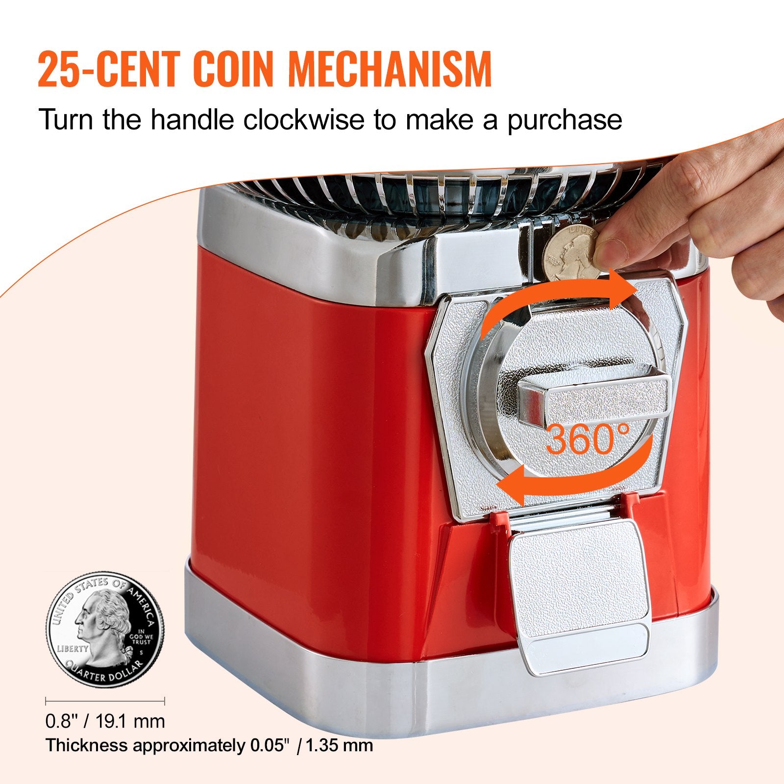 16'H Gumball Machine Vending Coin Bank Vintage Candy Dispenser PC Red