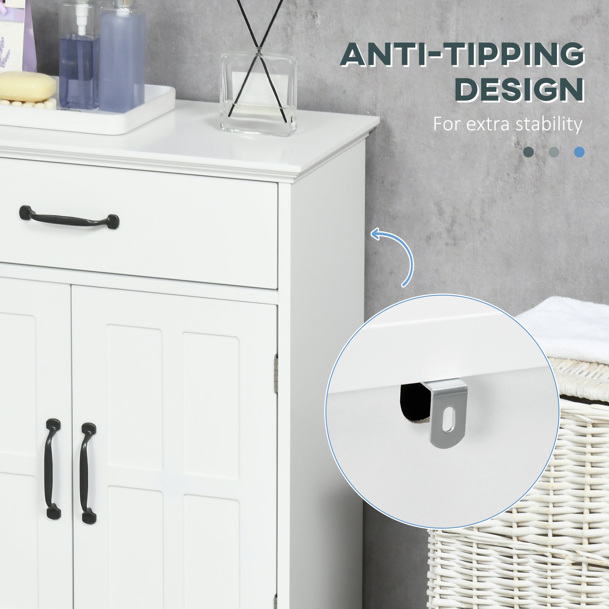 Bathroom Storage Cabinet, Modern Bathroom Cabinet with 2 Doors, Storage Drawer & Adjustable Shelf, White