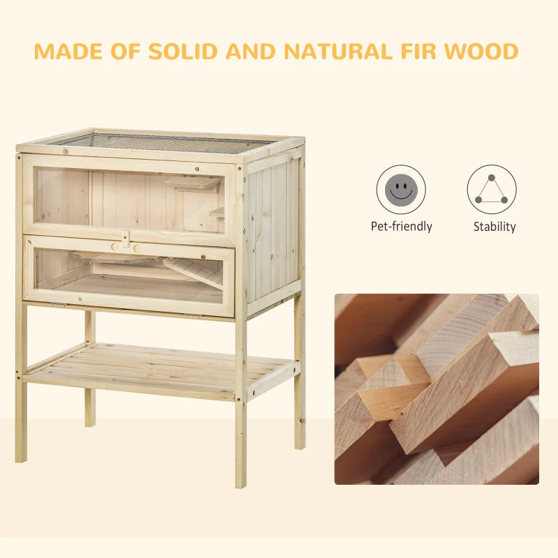 3-Tier Wooden Hamster Cage Mice And Rat Cage Small Animals Hutch With Openable Top, Front Door, Shelf, Natural Wood