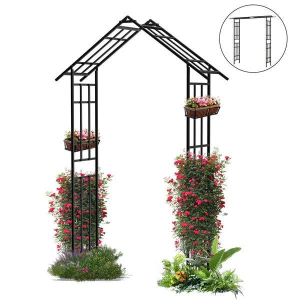 Metal Garden Arch With Adjustable Width W42.52''~W78.15''  Climbing Plants Support Rose Arch Outdoor Black