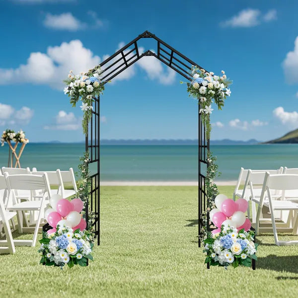 Metal Garden Arch With Adjustable Width W68.11''~W94.29''  Climbing Plants Support Rose Arch Outdoor Black