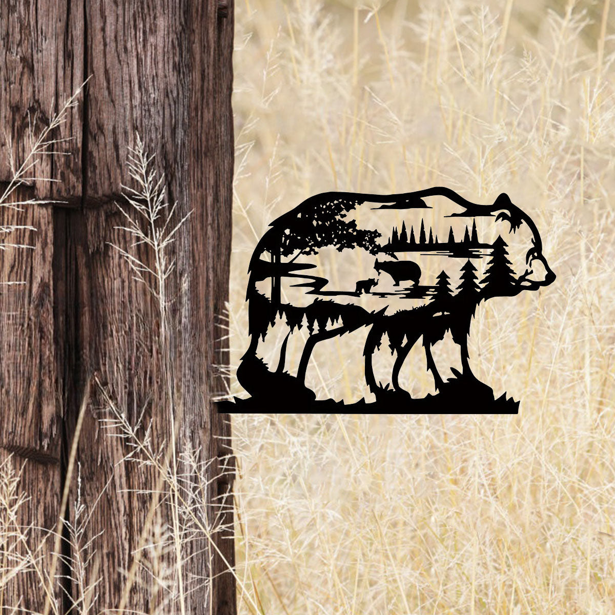 Dark Gothic Black Metal Bear Silhouette Wall Art - Forest