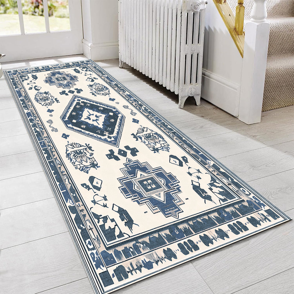 Blue And White Retro Ethnic Style Kitchen Carpet Three-piece Set Niche Artistic Texture Infuses Retro Ritual Feeling For Kitchen Space Non-slip Easy-to-clean And Also Produces A Piece Of Cashmere-like