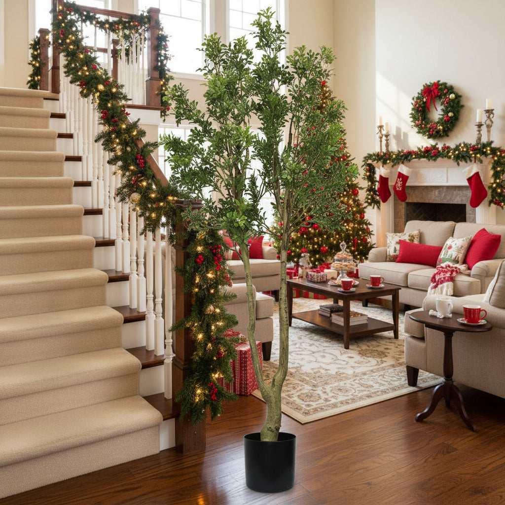 5.2FT Tall Artificial Tree Natural Faux Plant With Lush Greenery & Authentic Trunk Perfect For Indoor, Office, Living Room Or Entryway Decor