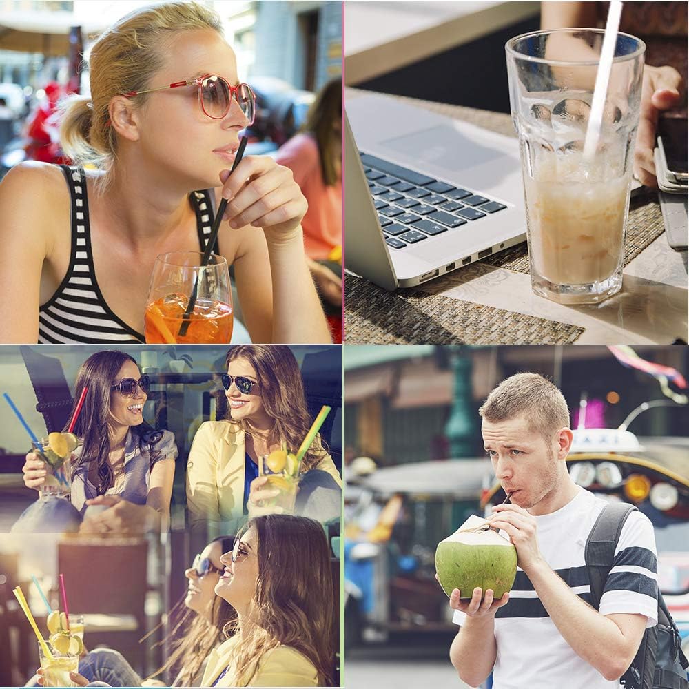 Plastic Straws, Reusable Clear Transparent Straight Drinking Straws, Set Of 6 With 2 Cleaning Brushes