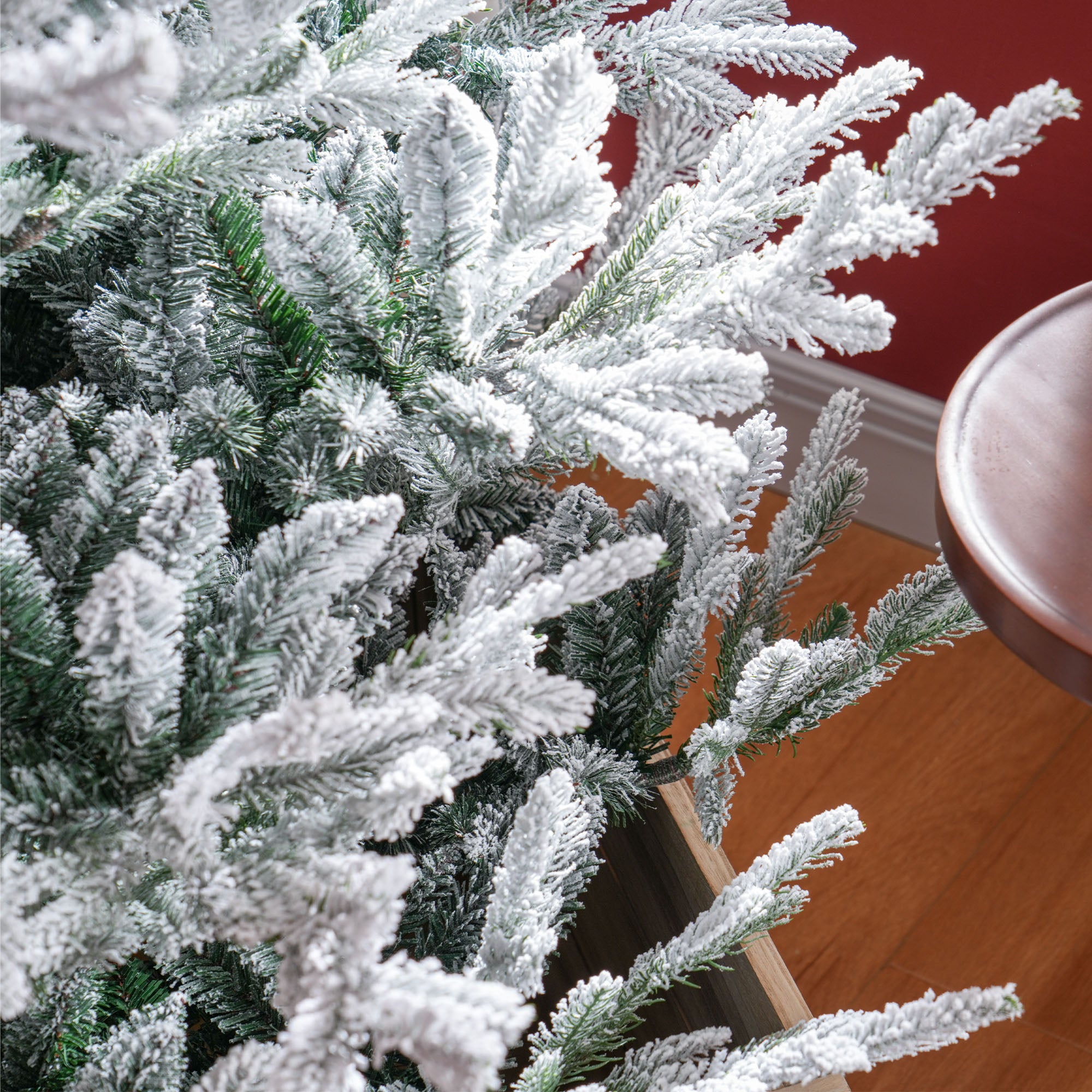 6 FT Artificial Christmas Tree, Flocked Hinged Xmas Tree with 795 Tips, Steel Base, Auto Open, Green