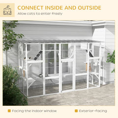 Cat Window Box , Large Catio With Shelves & Bridges, Outside Enclosure For Multiple Cats, White
