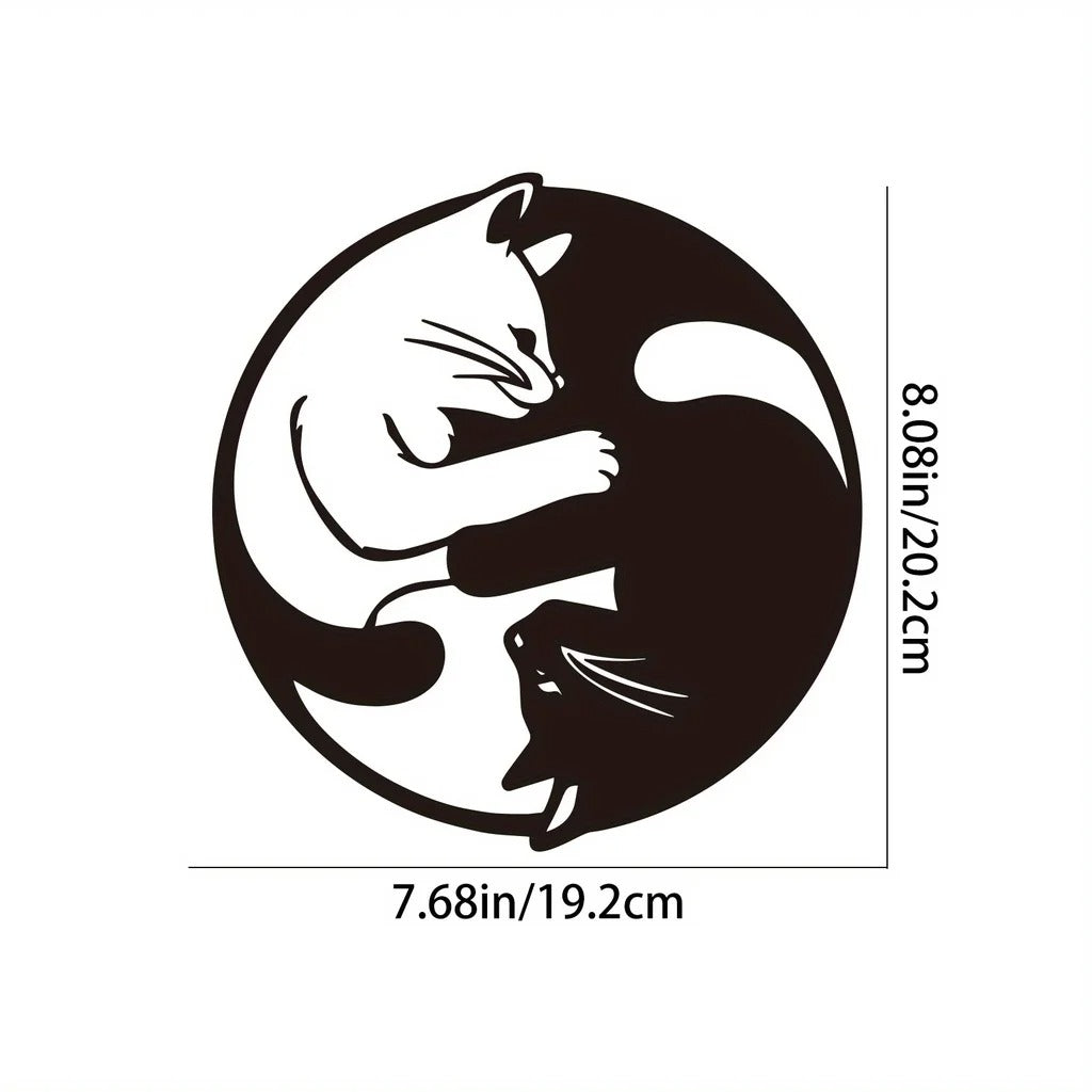 Metal Yin Yang Cat Wall Art Sculpture, Handmade Indoor