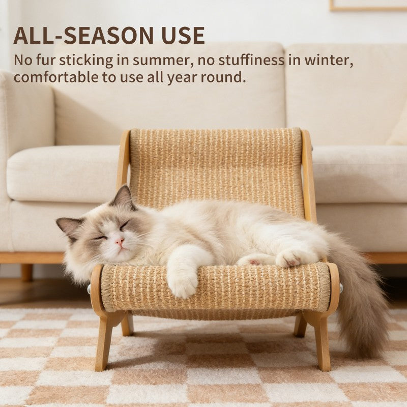 51.5-32-35cm Sisal Cat Scratcher Lounge Chair, Wooden Frame -Sisal Scratching Surface, 2-in-1 Scratching & Lounging