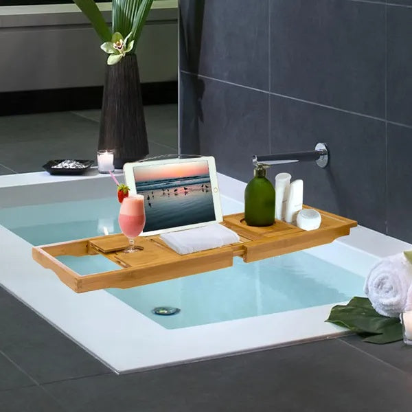 Bathtub Caddy Tray Crafted Bamboo Bath Tray Table Extendable Reading Rack Tablet Phone Holder For Valentines'S Day