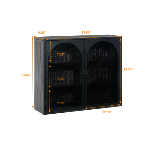 Modern Two-door Wall Cabinet With Glass Door With Characteristic Woven Pattern, Black Unavailable Platforms- Temu
