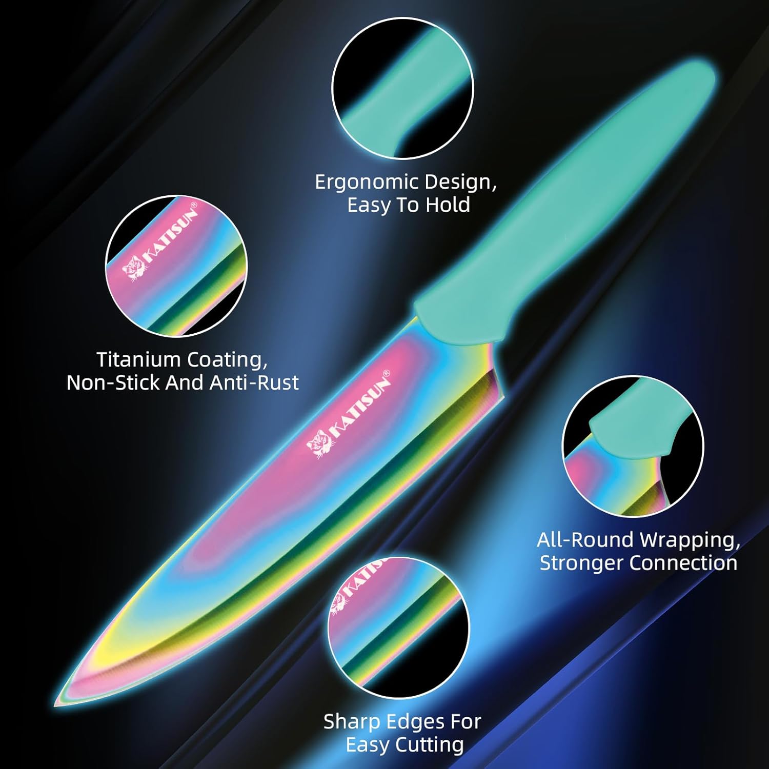 13 Piece Blue Non-Stick Stainless Steel Boxed Knives Set