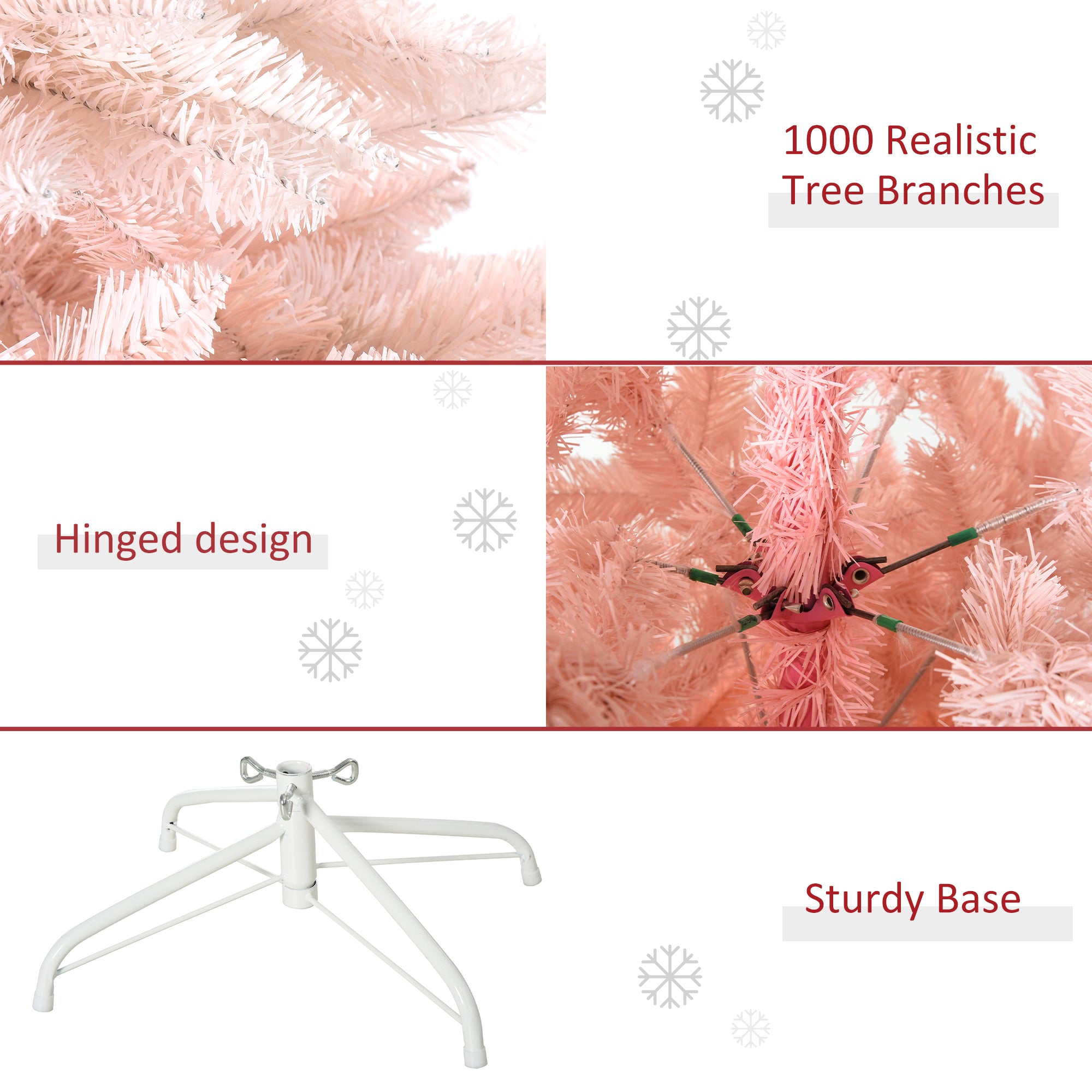 7ft Unlit Spruce Artificial Christmas Tree with Realistic Branches and 1000 Tips, Pink
