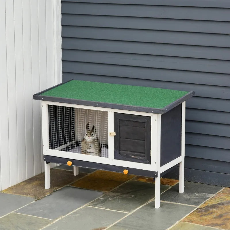 AwHut Wooden Rabbit Hutch, Bunny Cage For Small Pet W Slide-out Tray, Openable Roof