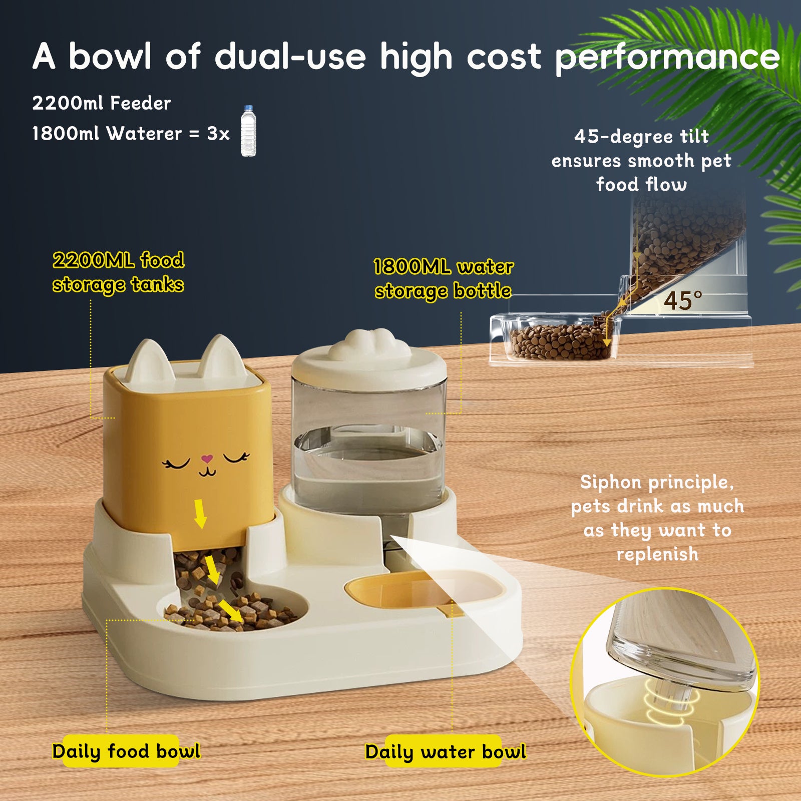 Super Cute Appearance Pet Feeding And Drinking Device, Cleverly Designed With Dry And Wet Separation, Automatic Water Addition, Universal For Cats And Dogs, Easily Solves Feeding Problems, And Makes P
