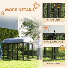 Outdoor Dog Kennel with Two-Room Design, Water-Resistant & Sun-Proof Cover, for S, M, L Dogs, 8' x 4' x 6'