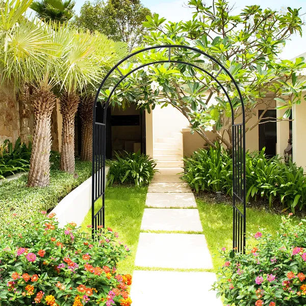 Metal Garden Arch L42.24'' X W17.52'' X H85.82'' Climbing Plants Support Rose Arch Outdoor Black