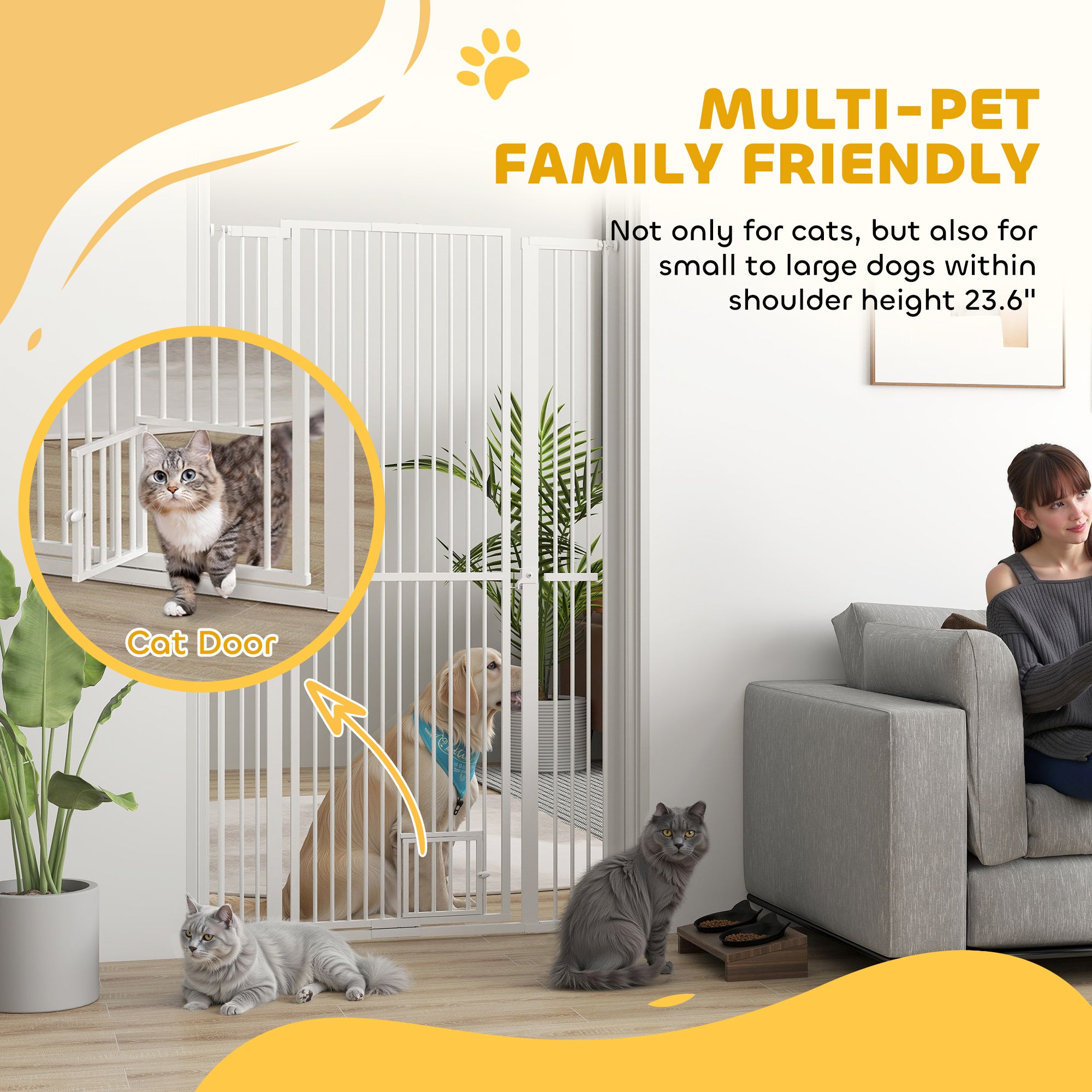 67" Extra Tall Pet Gate, 30"-41" Dog Gate with Cat Door, 1.4" Narrow Gap, 2.8" and 5.5" Extension, for Doorway, Hallway
