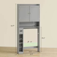 Modern Over the Toilet Storage Cabinet with 2 Doors, Above Commode Storage Cabinet with Toilet Paper Holder, Gray