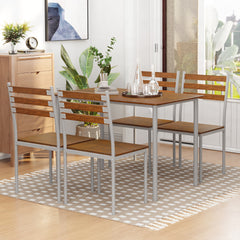 Modern Dining Table Set for 4, 5-Piece Kitchen Table Set, Rectangular Dining Table and 4 Chairs for Small Space, Dinette, Breakfast Nook, Brown
