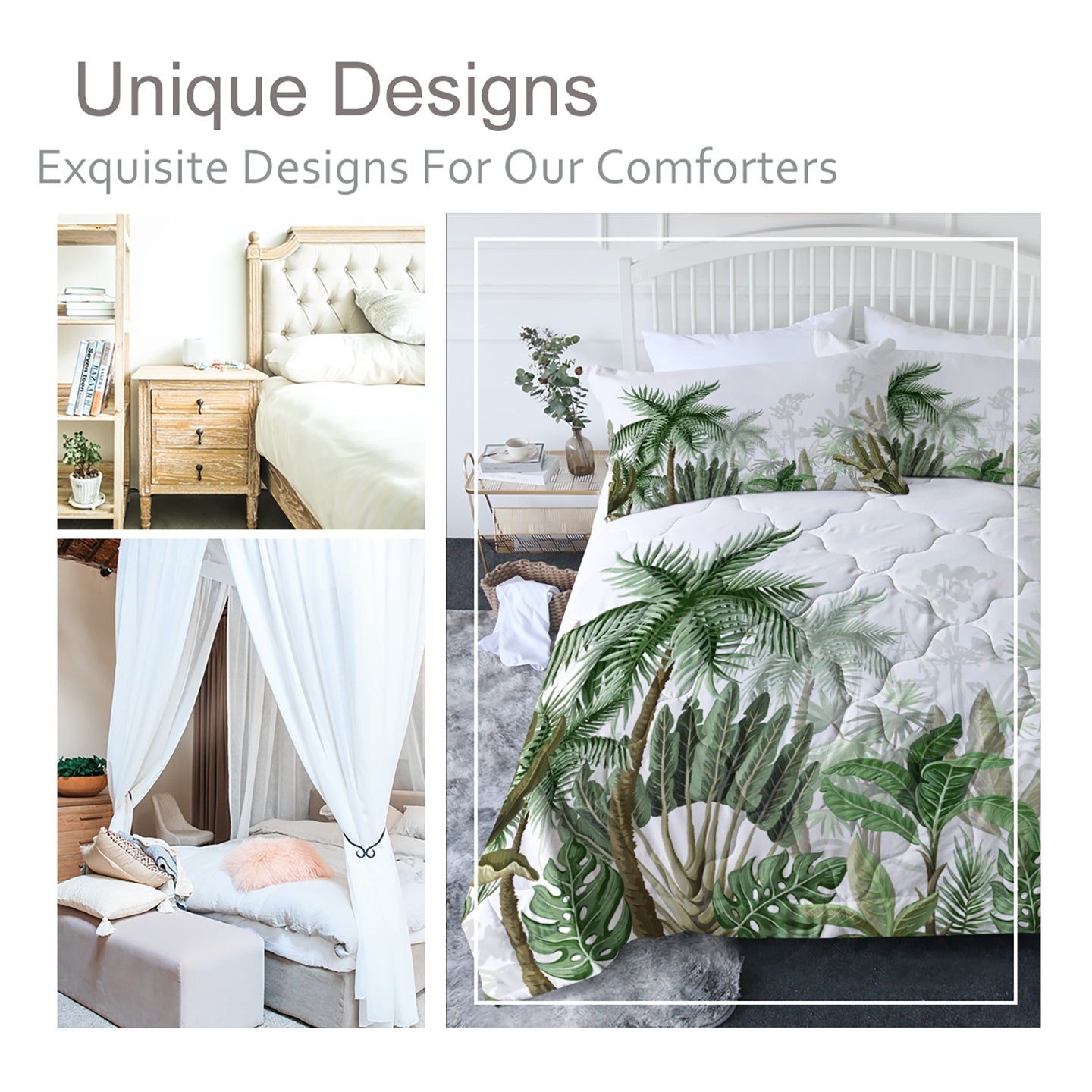 3pcs Coconut And Banana Leaf Pattern Comfortable Duvet Cover Set, Double Bed Minimalist Style, Including 1 Duvet Cover And 2 Pillowcases