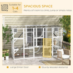 Cat Window Box , Large Catio with Shelves & Bridges, Outside Enclosure for Multiple Cats, White